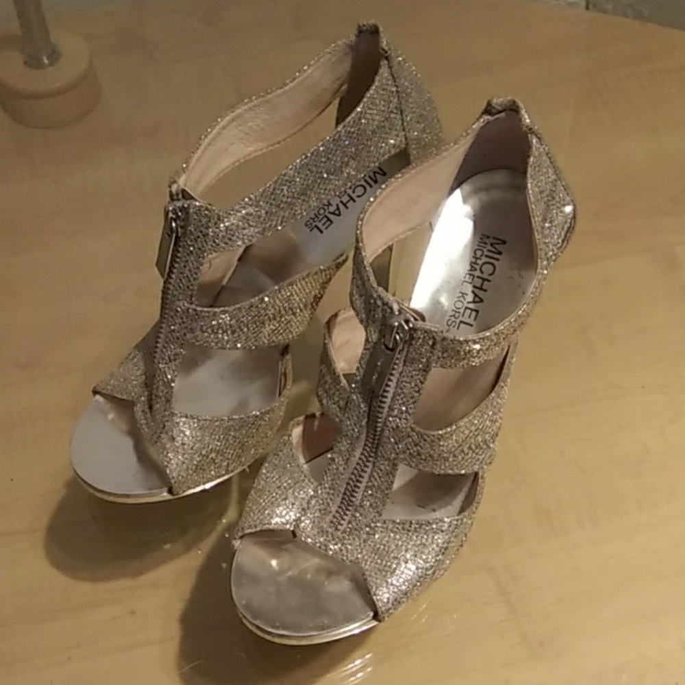 Michael Kors silver glitter heels size 7...Berkley